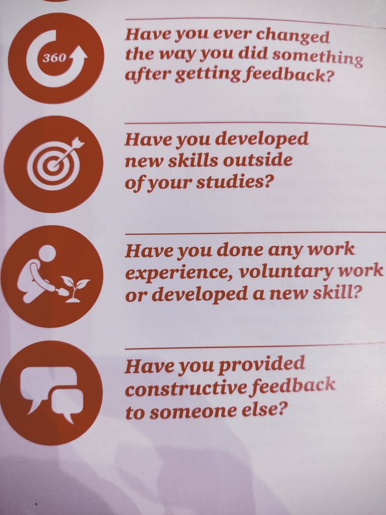 A page showing some criteria used by employers seeking interns